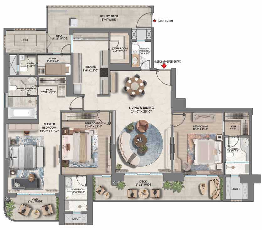 3 BHK Small floor plan