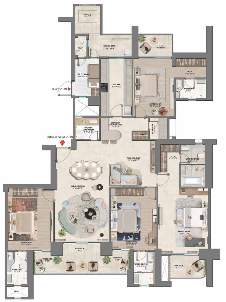 4 BHK Small floor plan